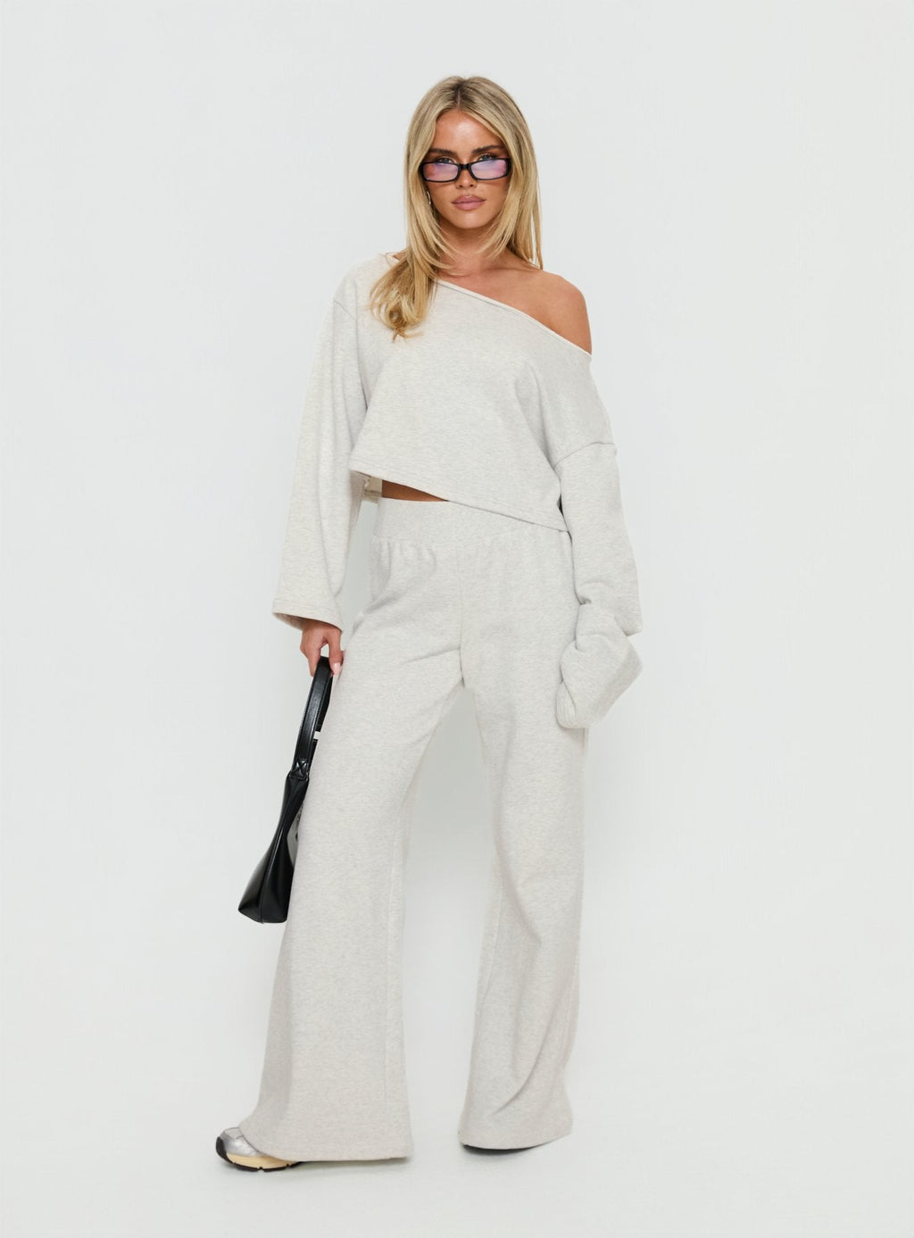 Retreat Raw Edge Off Shoulder Sweatshirt Snow Marle