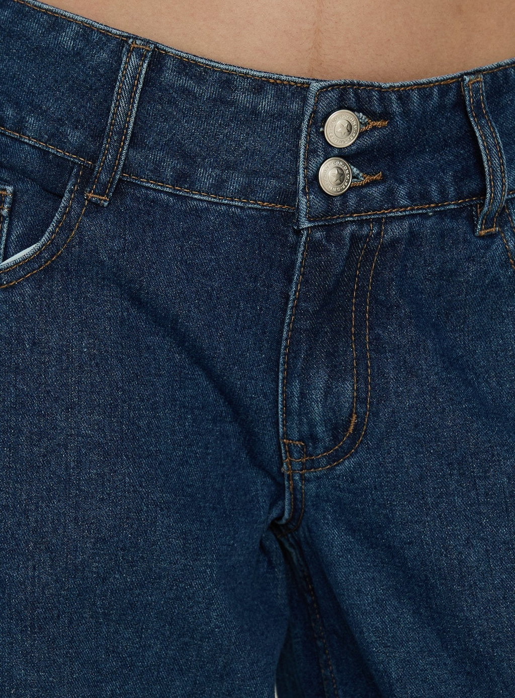 Ramos Low Rise Double Button Wide Leg Denim Jeans Dark Indigo