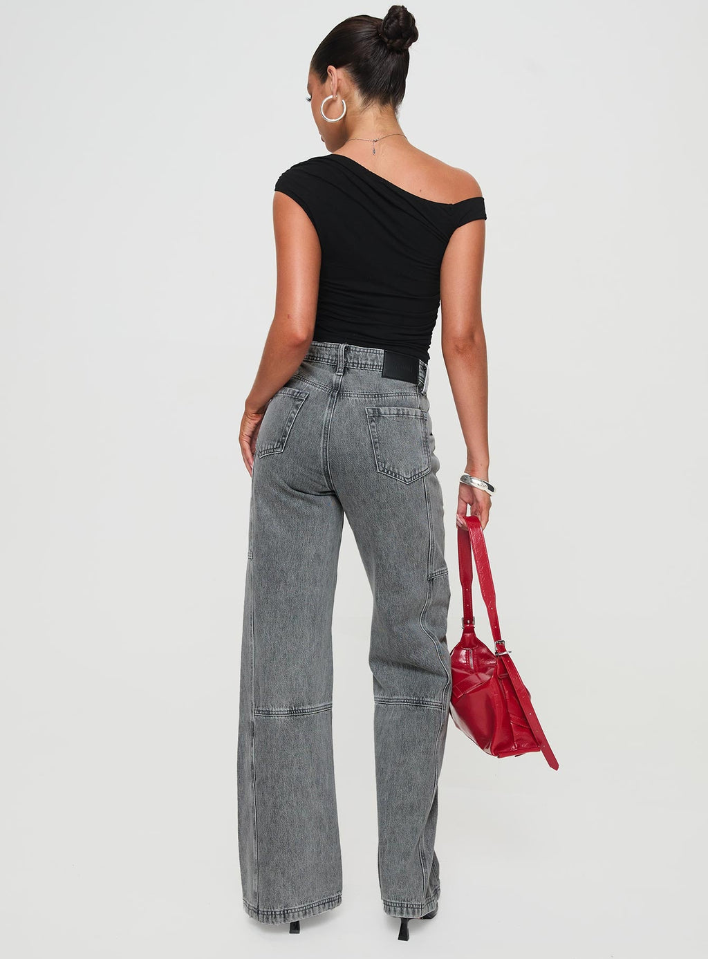 Chad High Rise Flared Cargo Jeans Washed Grey