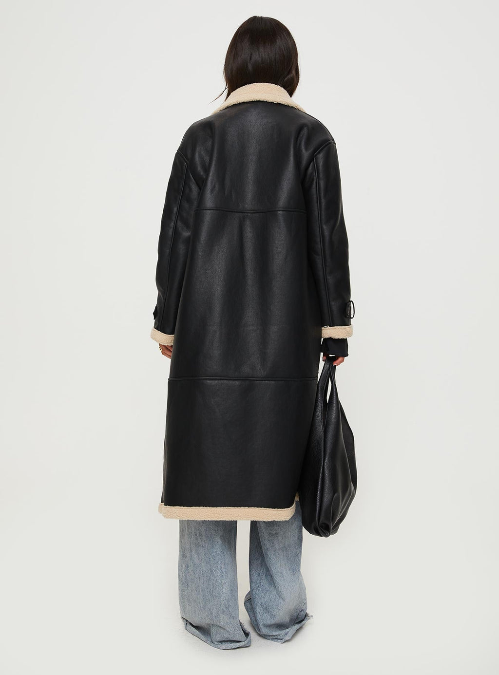 Day n Night Longline Shearling Coat Black
