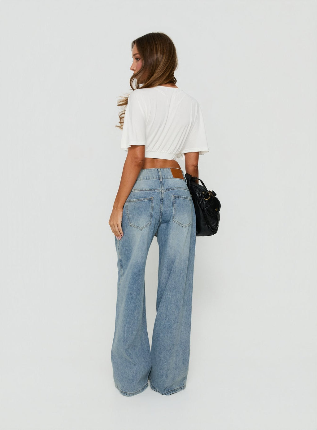 Ramos Low Rise Double Button Wide Leg Denim Jeans Light Vintage Blue