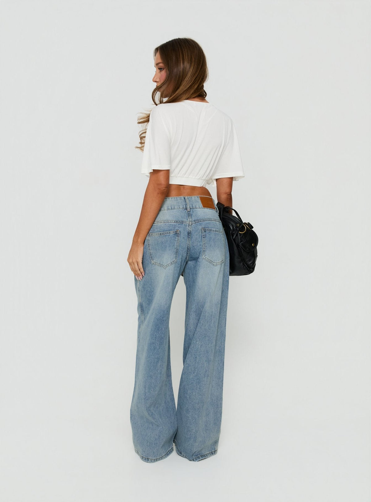 Ramos Low Rise Double Button Wide Leg Denim Jeans Light Vintage Blue