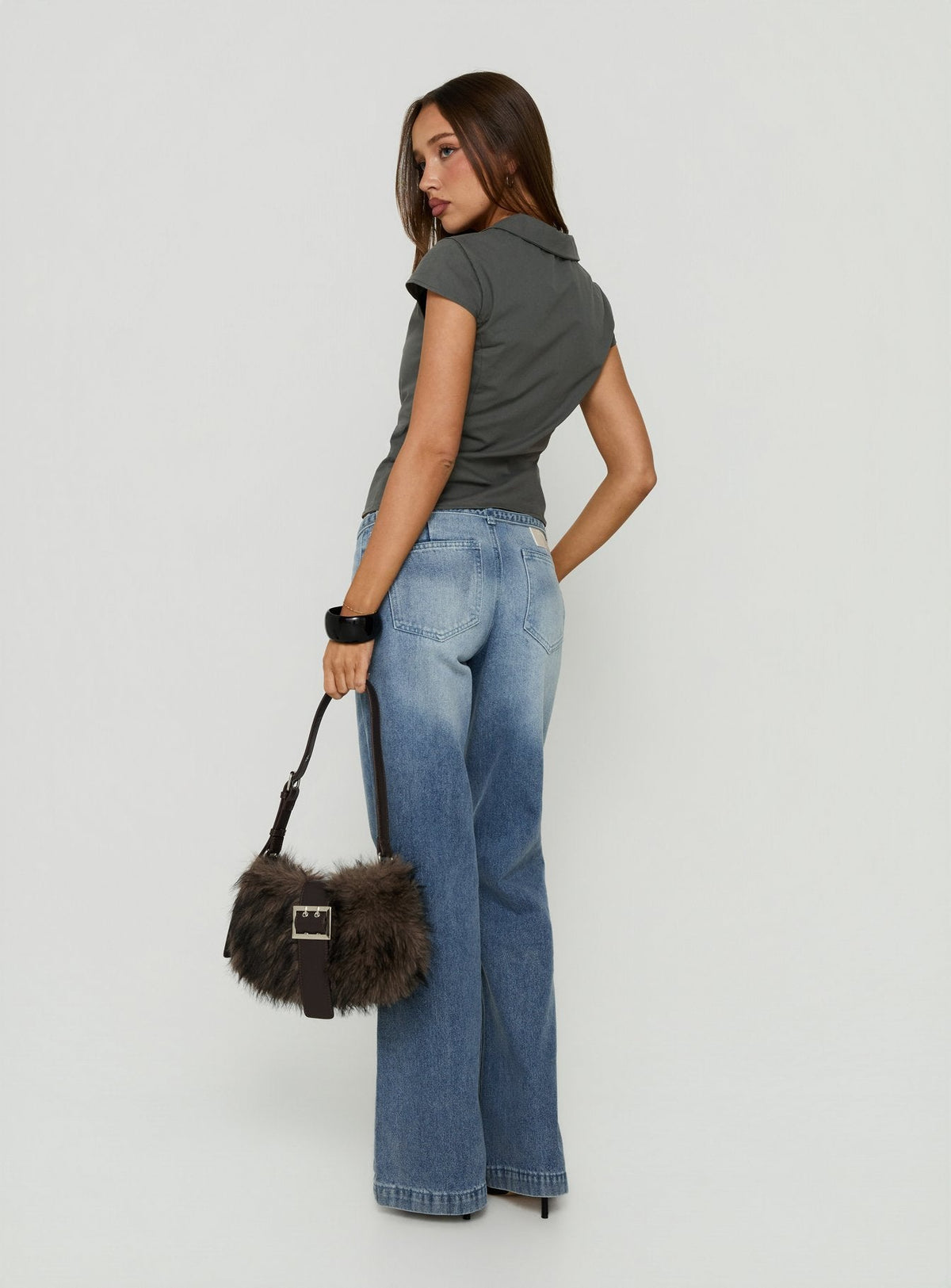 Nadiana Low Rise Belted Baggy Jeans Light Wash Blue