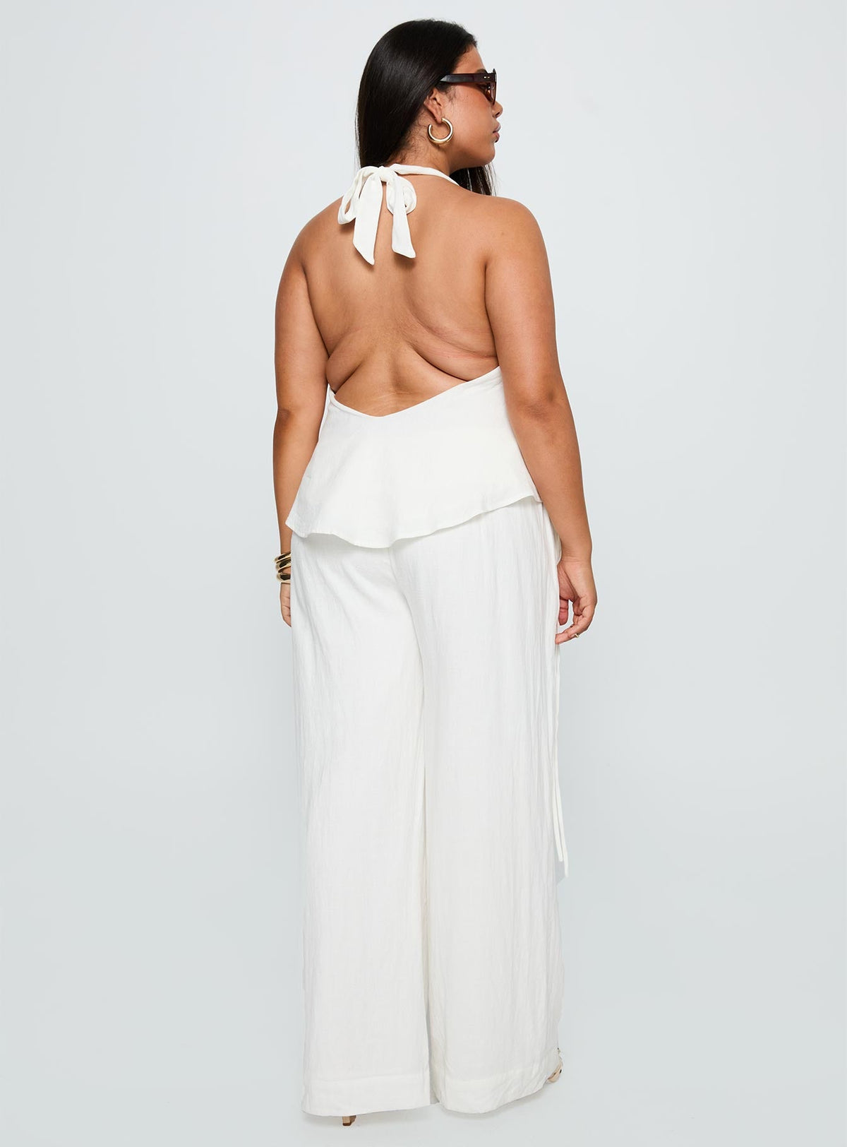 Silver Moon Linen Blend Tie Pants White Curve