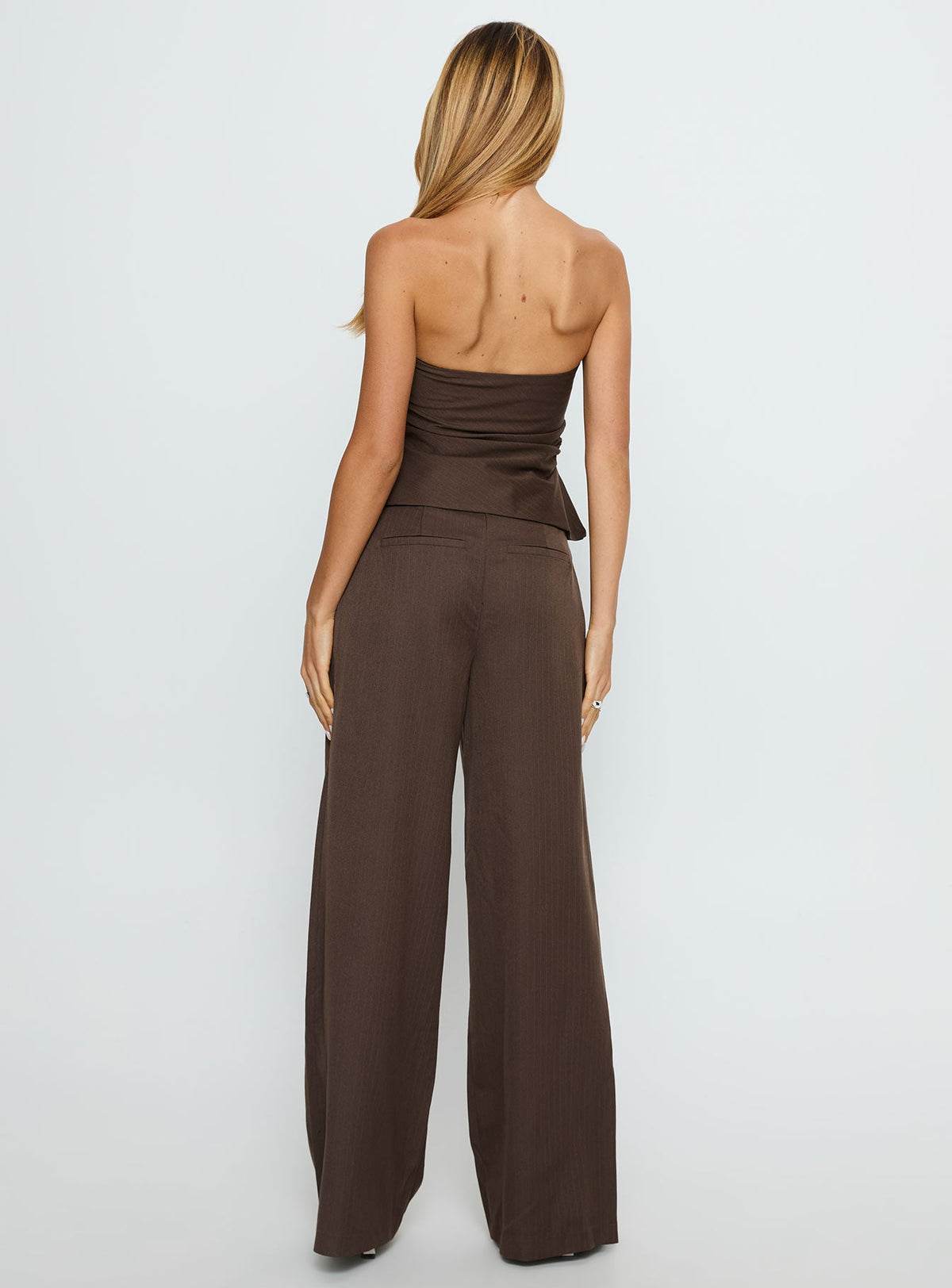 Natilee Relaxed Tailored Pants Brown Pinstripe