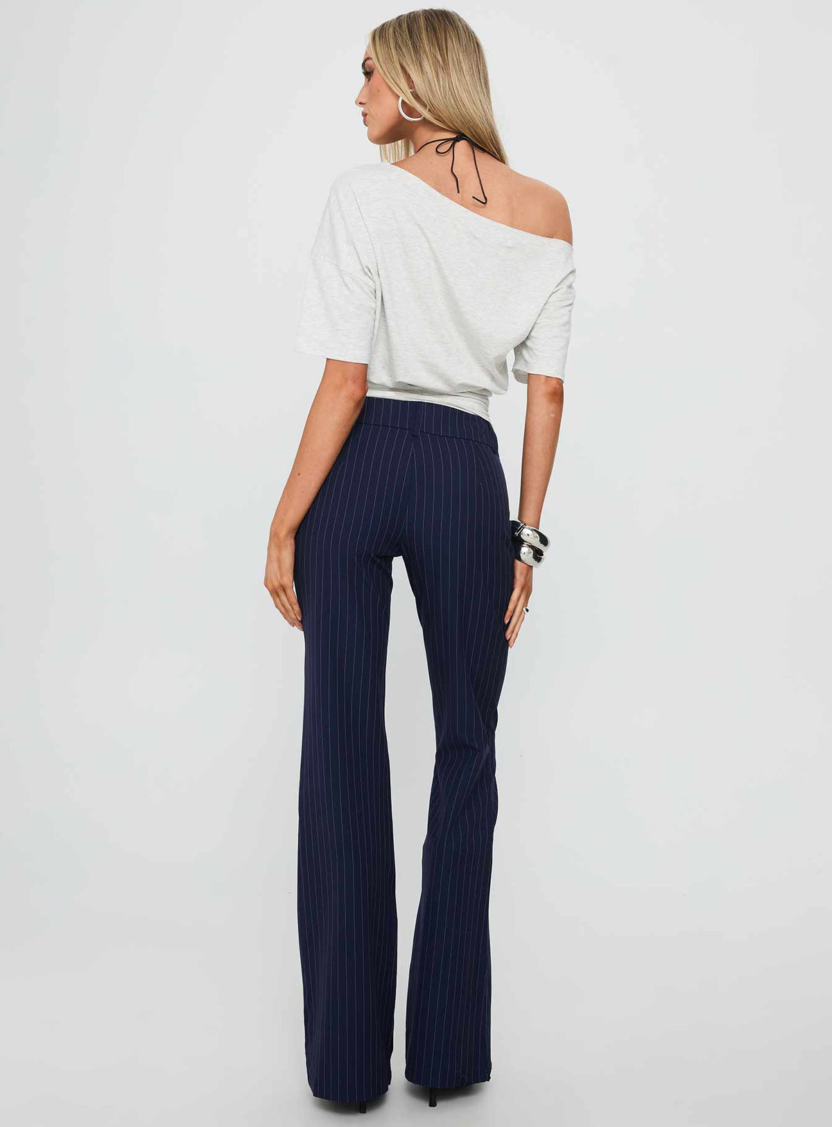 Kinkirk Flared Pants Navy Pinstripe