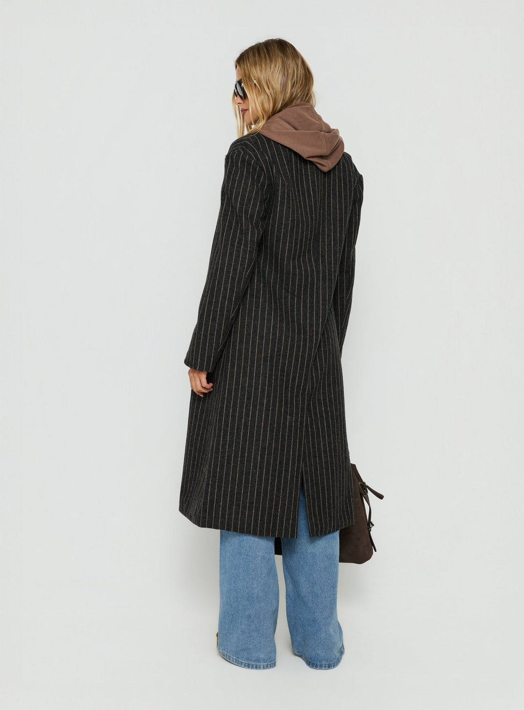 Olimpea Longline Trench Coat Black Pinstripe