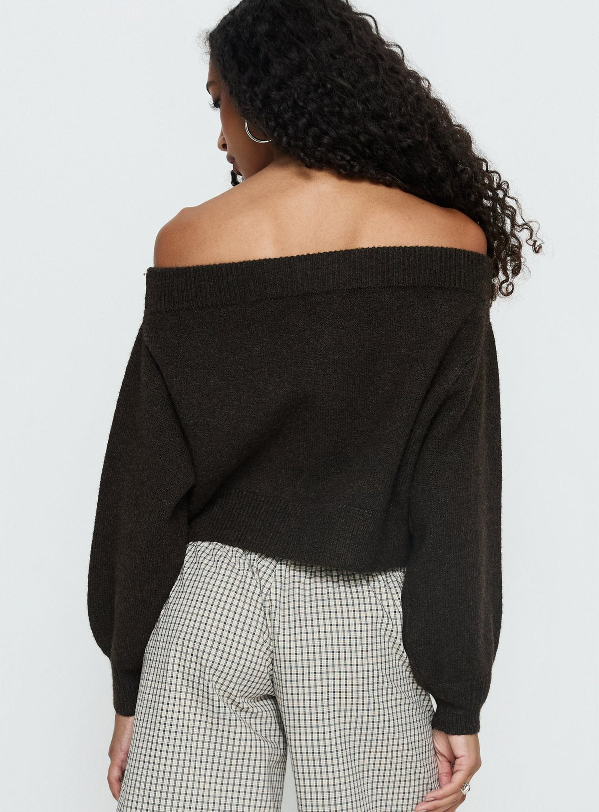 Ortensa Off Shoulder Zip Through Sweatshirt Brown