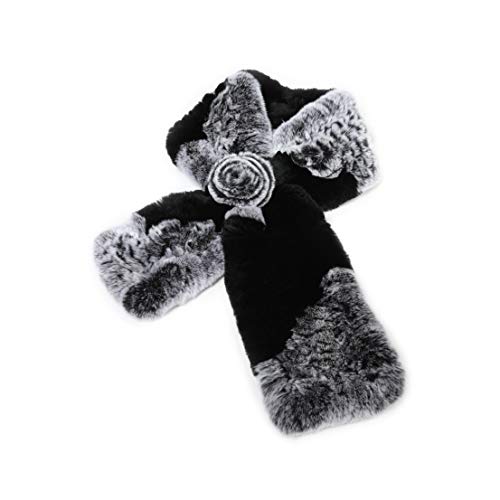 Fur Story FS19503 Womens Rex Rabbit Fur Scarf Ladies Flowers Crochet Winter Warm Knitted Fashion Scarf Scarves for Women