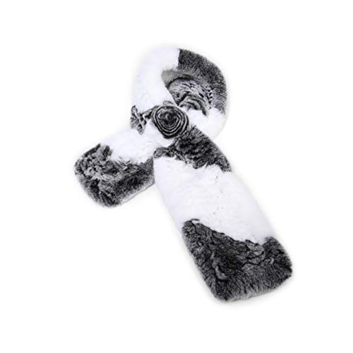 Fur Story Womens Rex Rabbit Fur Scarf Ladies Winter Warm Knitted Flowers Crochet Fashion Scarf Scarves for Women Men(FS19503A-Gray White)