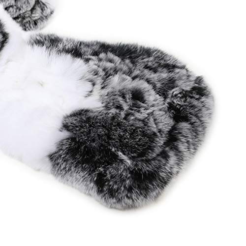 Fur Story Womens Rex Rabbit Fur Scarf Ladies Winter Warm Knitted Flowers Crochet Fashion Scarf Scarves for Women Men(FS19503A-Gray White)