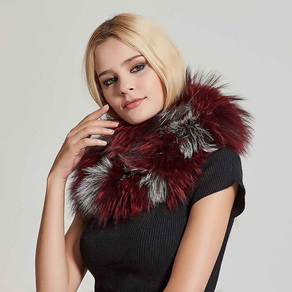 Fur Story FS17502 Womens Infinity Scarf for Winter Fox Fur Scarf Neck Warmer Fur Wrap Shawl
