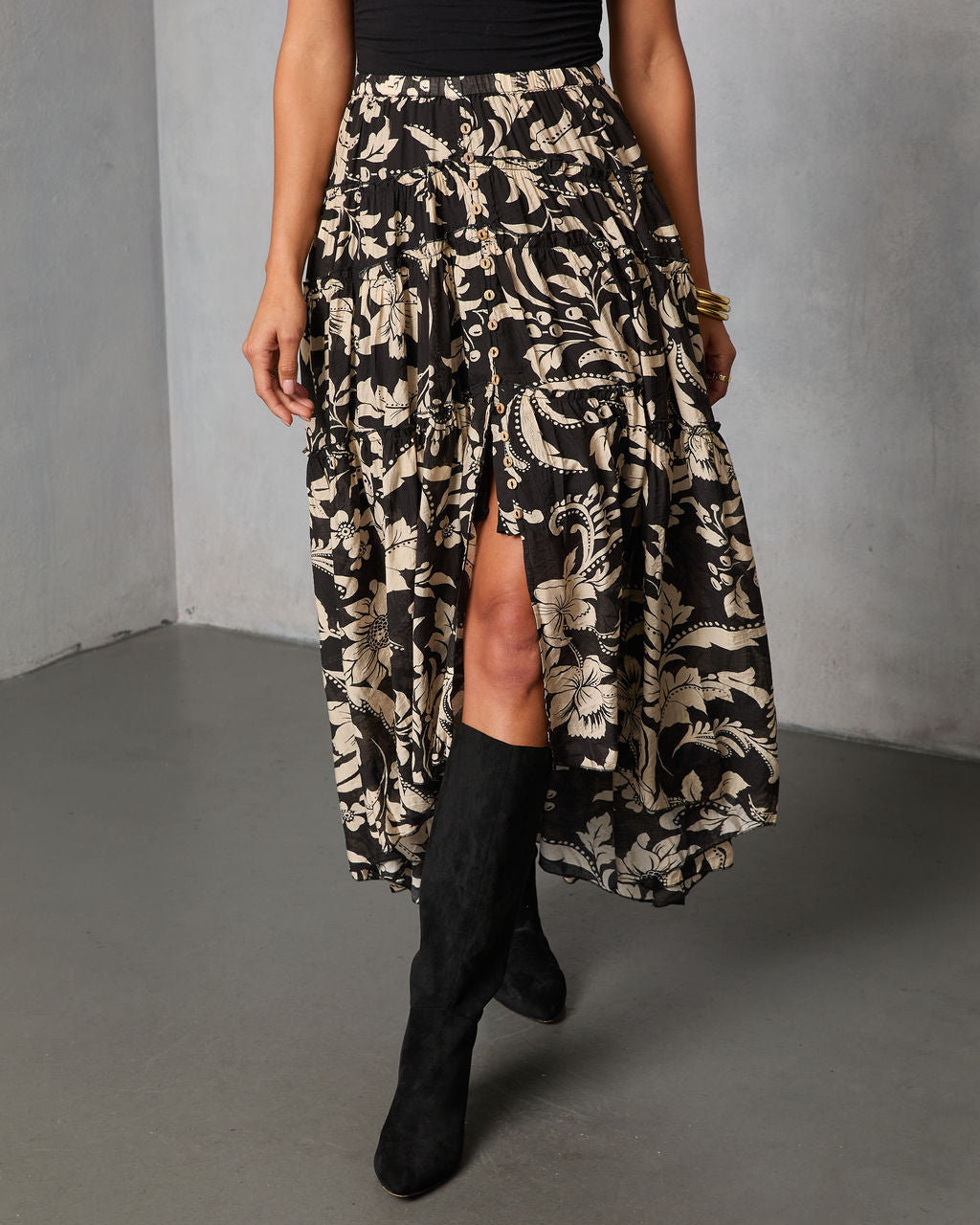 Woven Hour Printed Hi Low Skirt