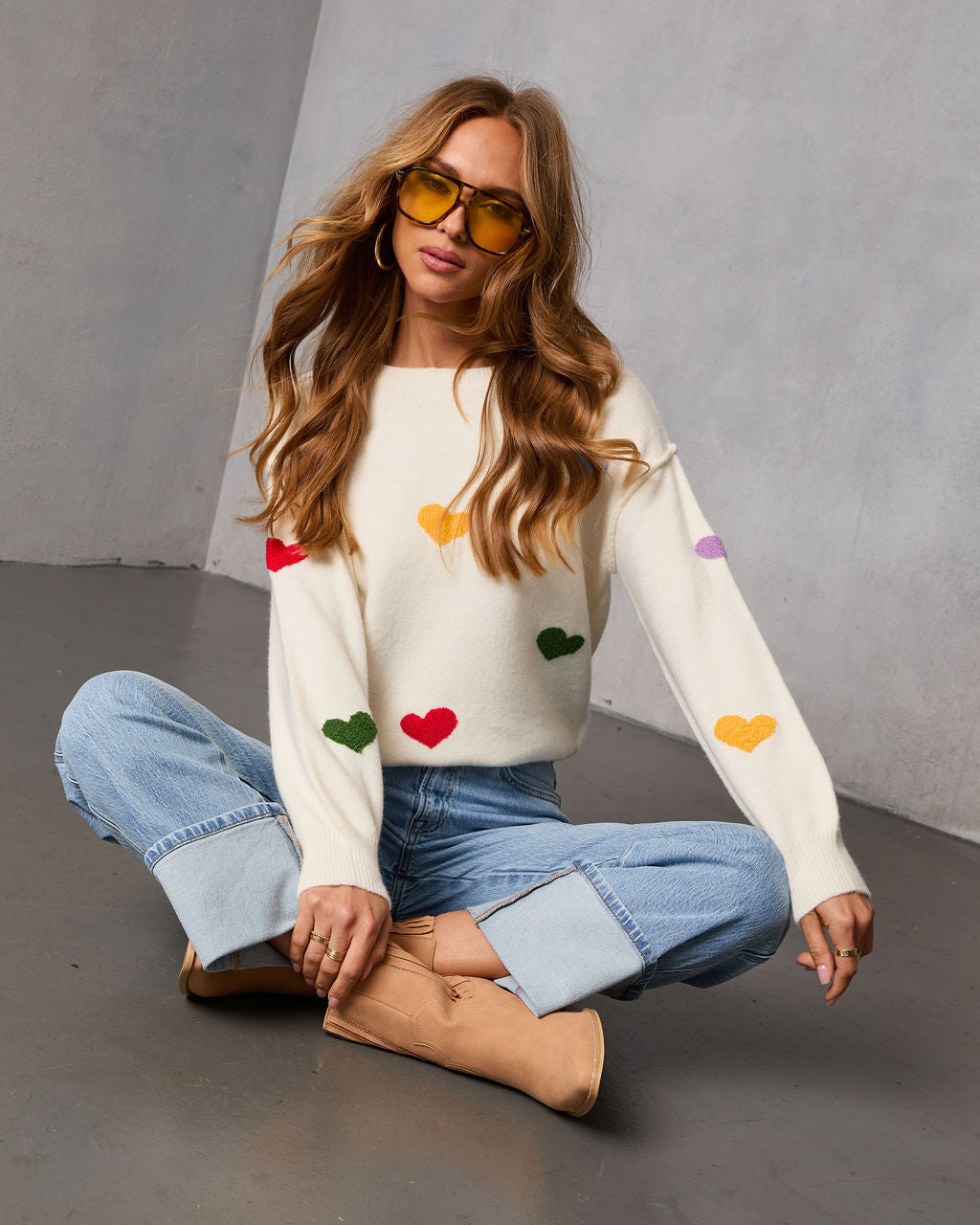 Daily Heartbeat Multicolor Heart Print Sweater