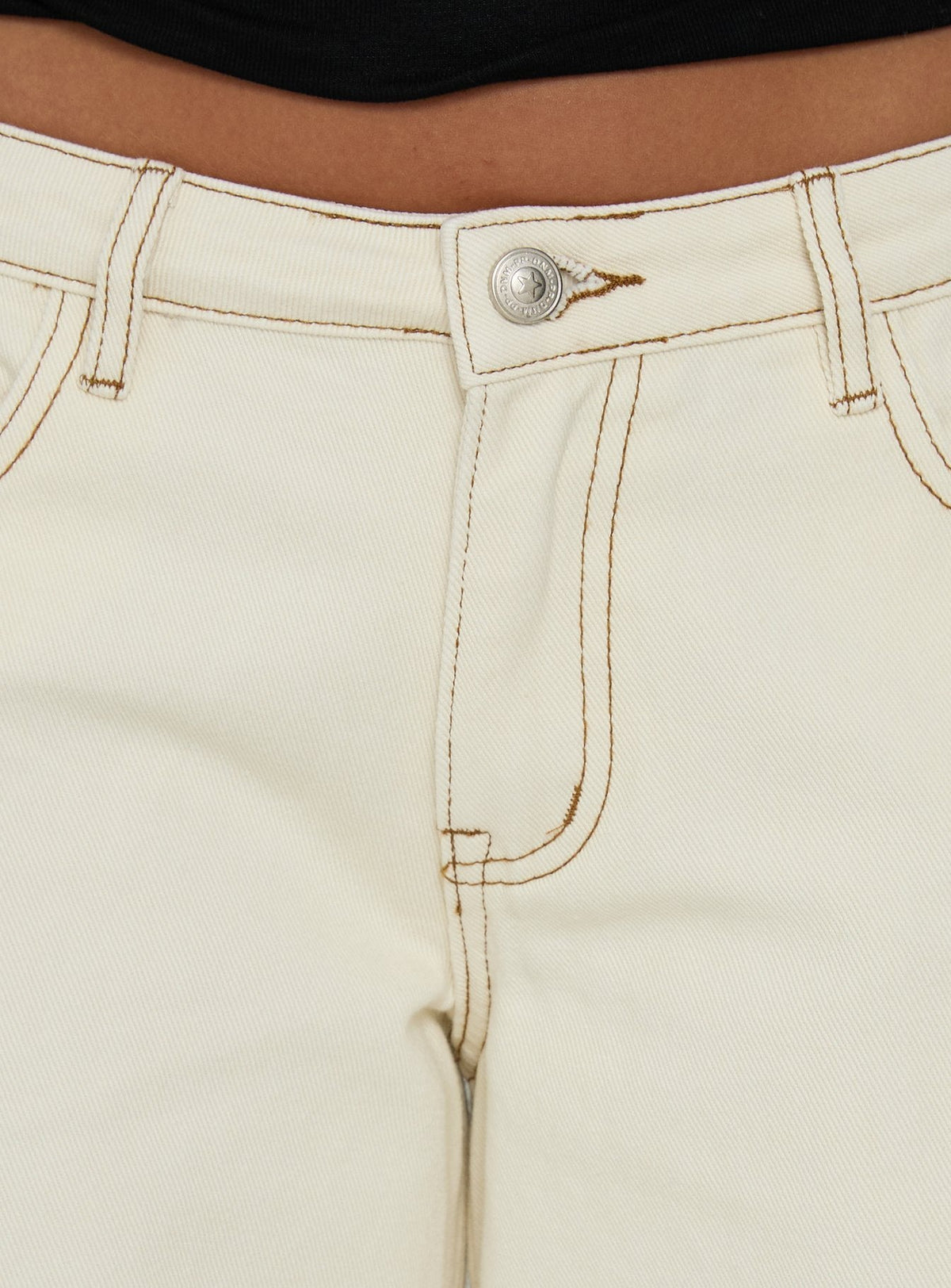 Ramos Low Rise Wide Leg Denim Jeans Cream