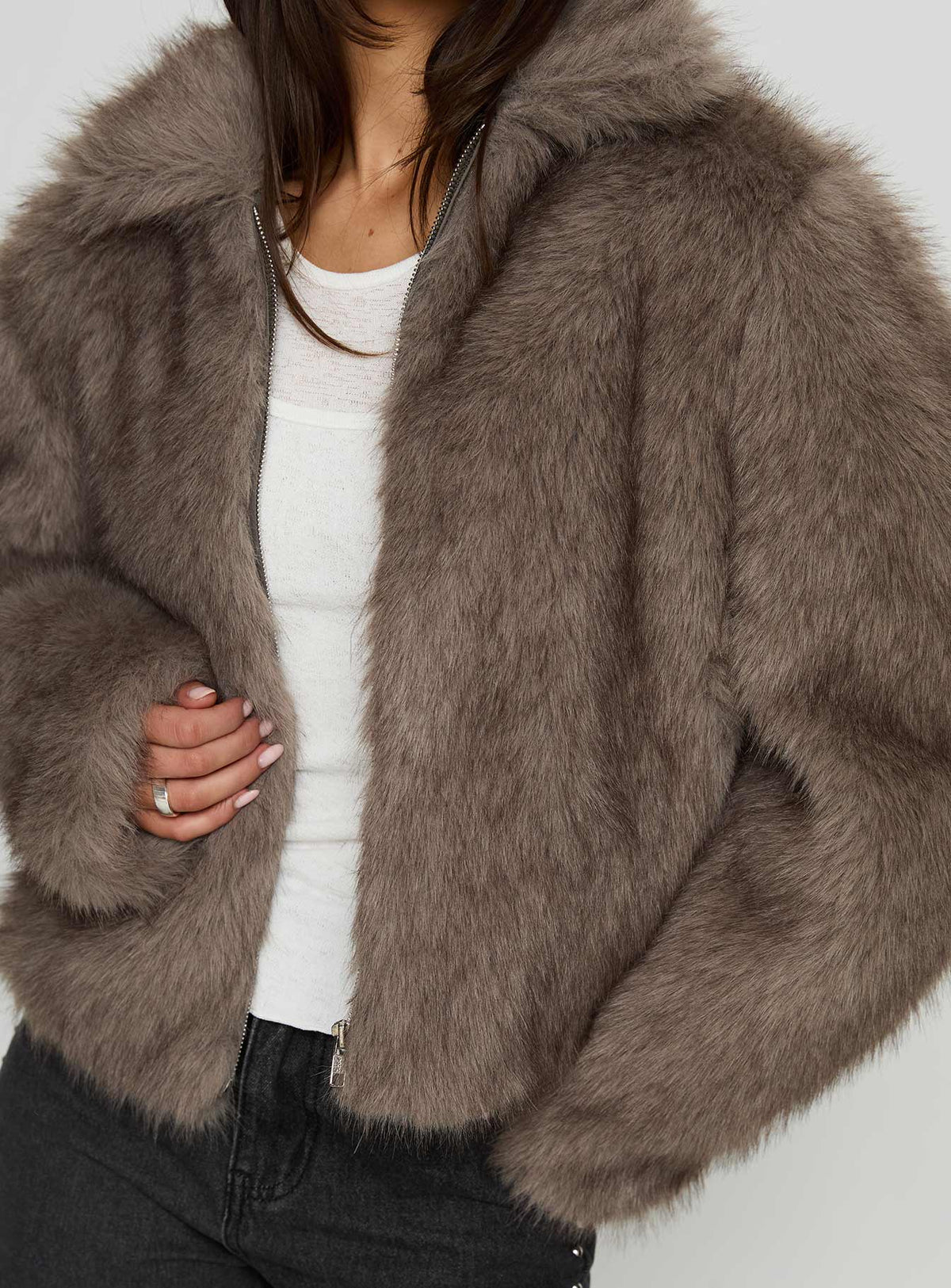 Kimberli Faux Fur Collared Jacket Brown