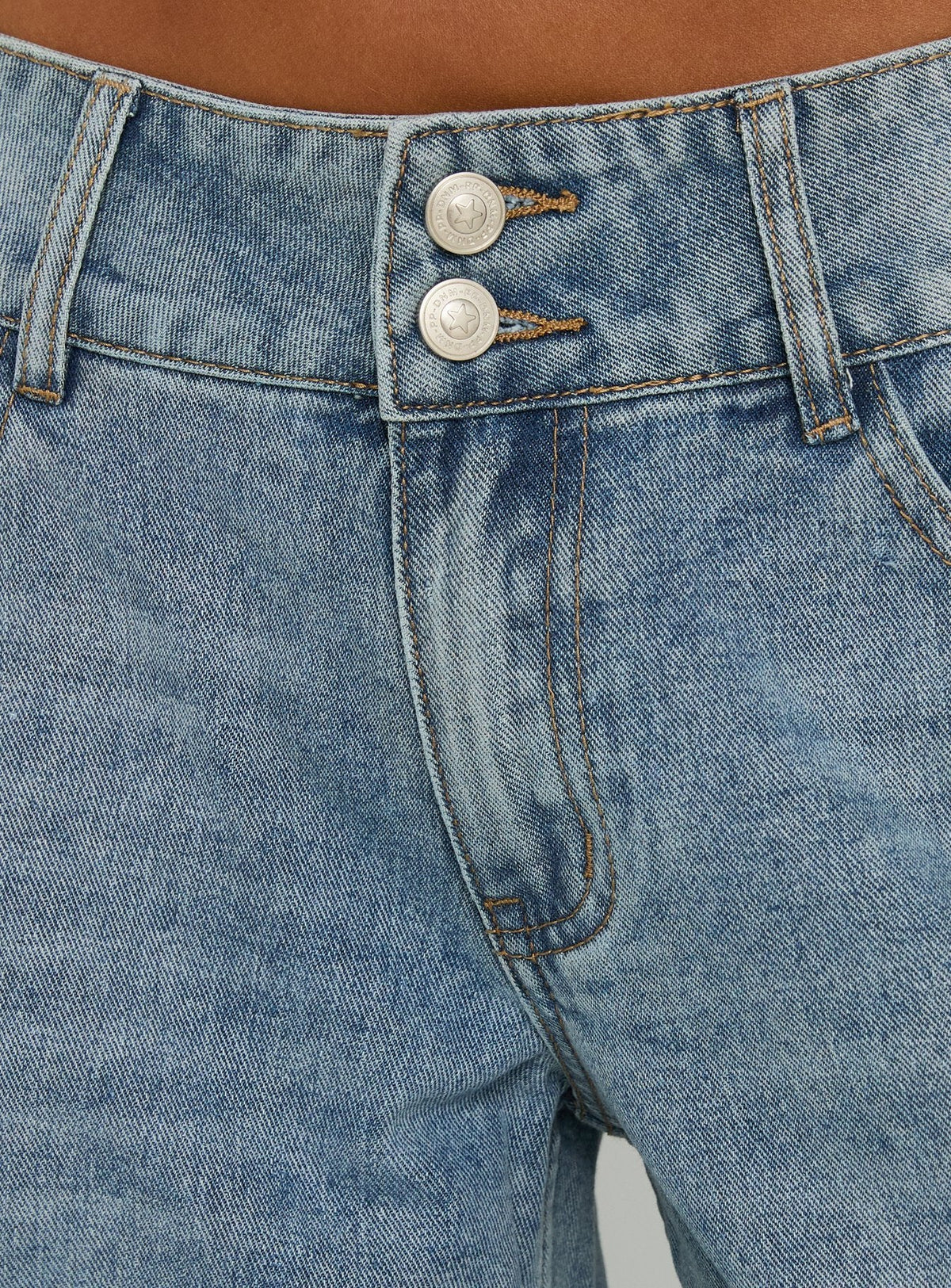 Ramos Low Rise Double Button Wide Leg Denim Jeans Light Vintage Blue