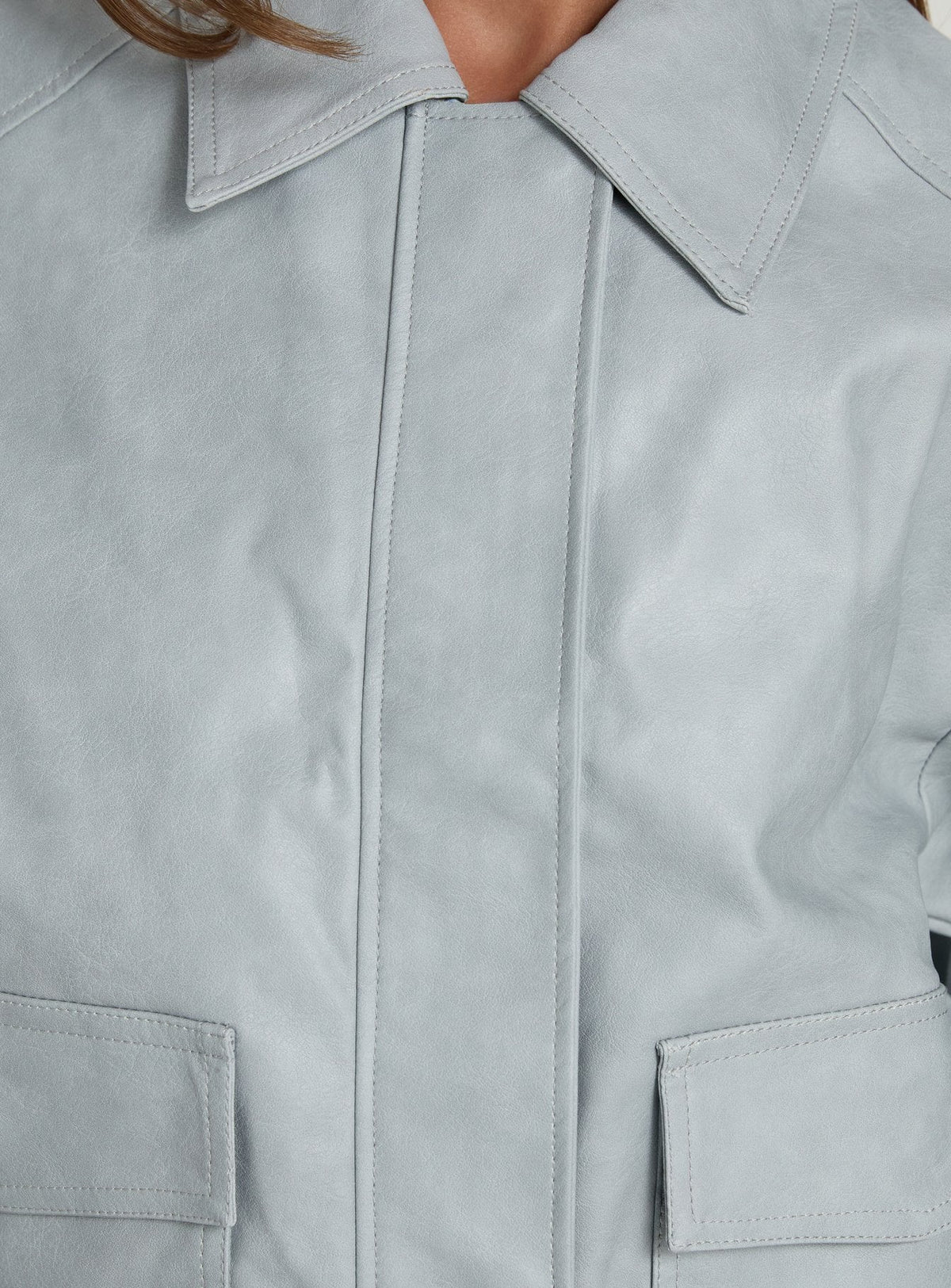 Soulstars Faux Leather Bomber Jacket Ice Blue