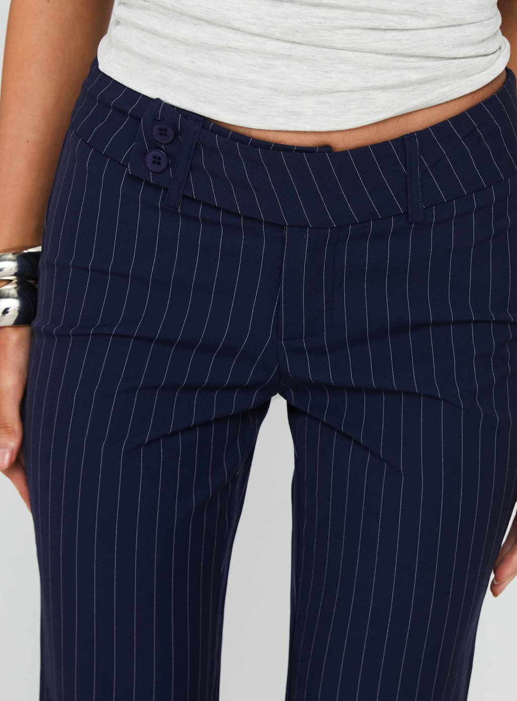 Kinkirk Flared Pants Navy Pinstripe