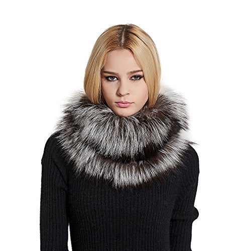 Fur Story FS17508 Womens Infinity Scarf for Winter Fox Fur Scarf Neck Warmer Fur Wrap Shawl