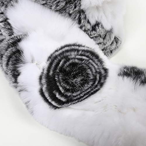 Fur Story Womens Rex Rabbit Fur Scarf Ladies Winter Warm Knitted Flowers Crochet Fashion Scarf Scarves for Women Men(FS19503A-Gray White)