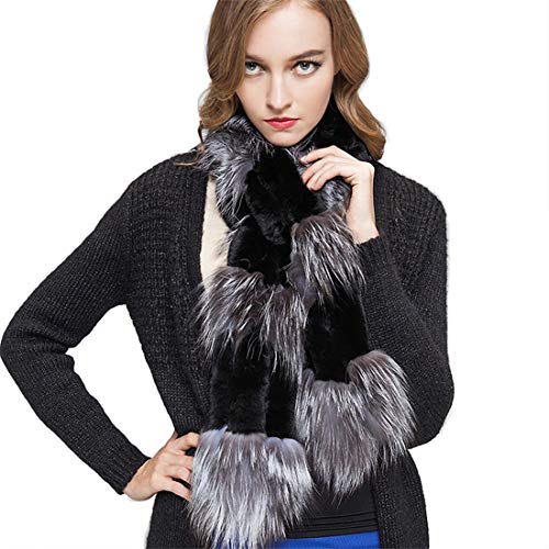 Womens Rex Rabbit Fur Scarf Ladies Winter Warm Knitted Flowers Crochet Fashion Scarf Scarves for Women Men Fur Story FS19502