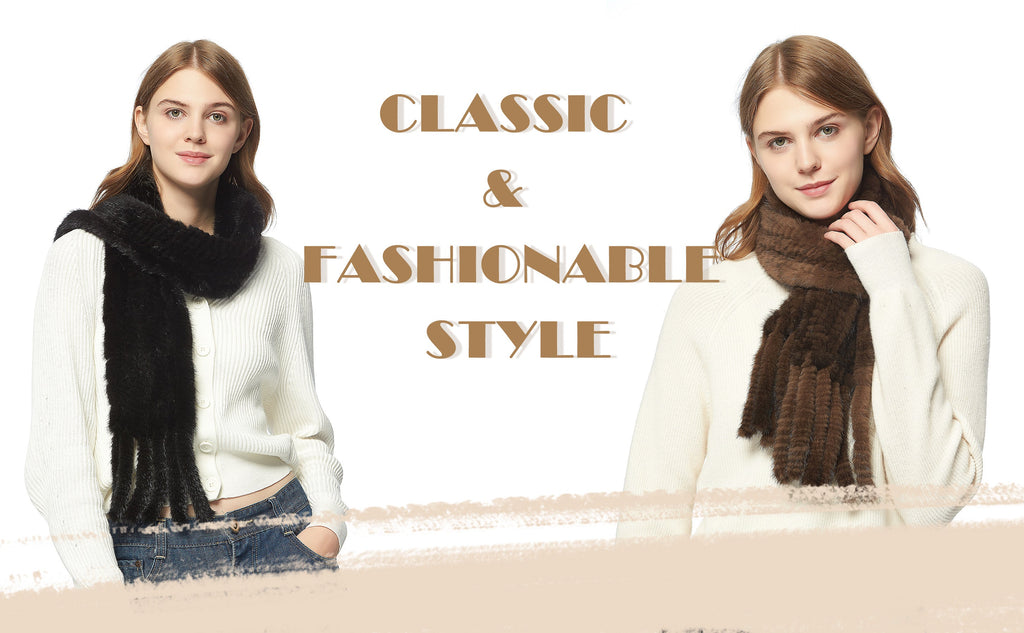 Womens Knitted Mink Fur Scarf For Winter Warm Shawl Scarves Fur Story FS050303