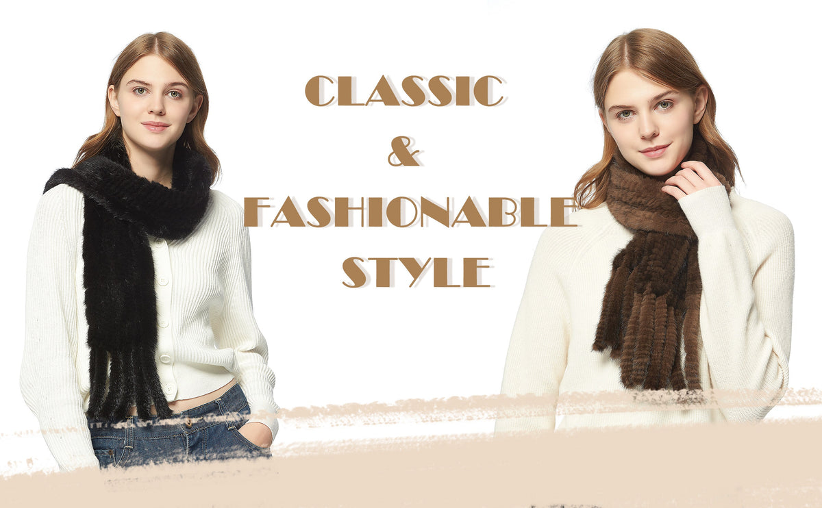 Womens Knitted Mink Fur Scarf For Winter Warm Shawl Scarves Fur Story FS050303