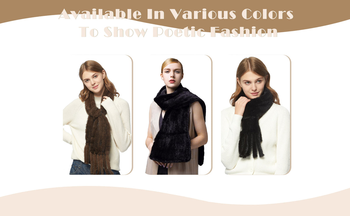 Womens Knitted Mink Fur Scarf For Winter Warm Shawl Scarves Fur Story FS050303