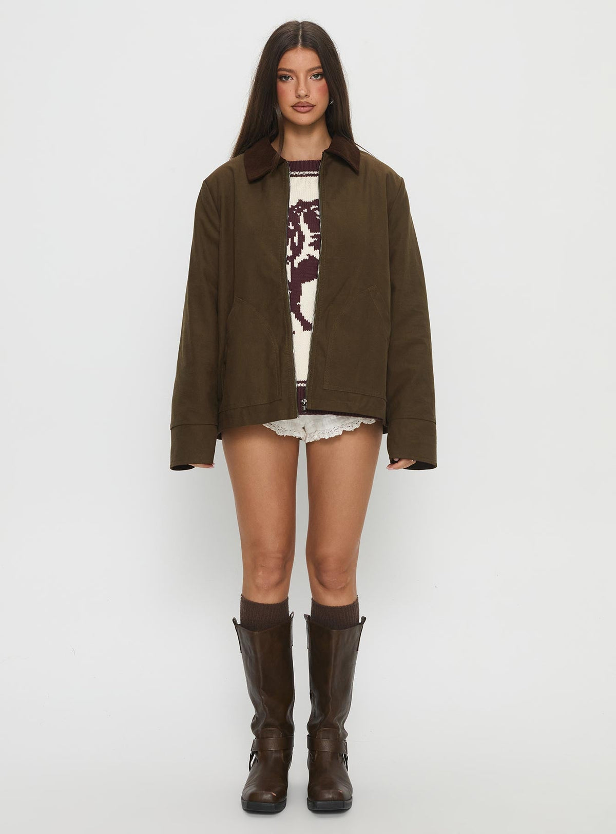 Livya Contrast Collar Utility Jacket Khaki