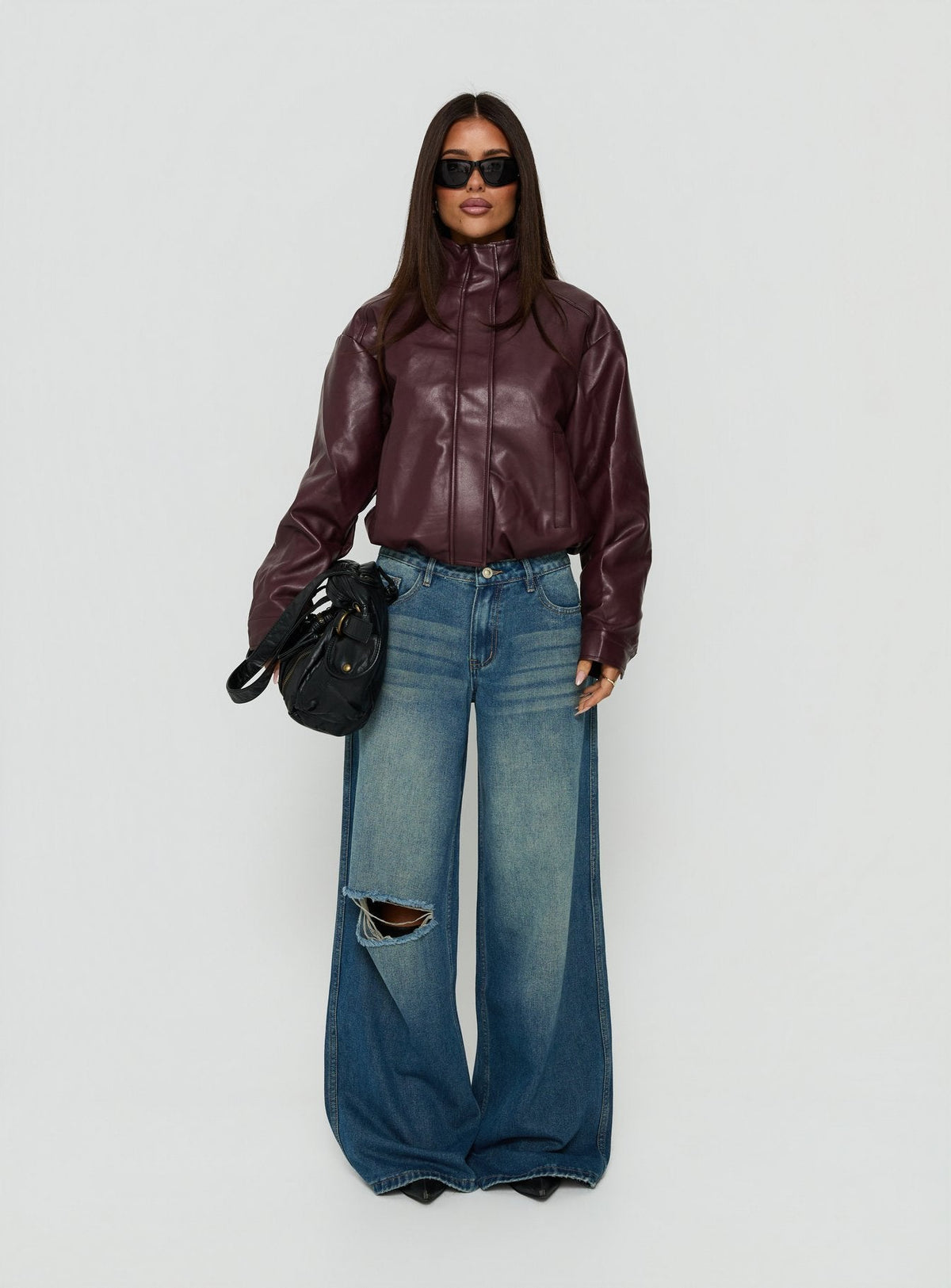 Ramos Low Rise Wide Leg Distressed Denim Jeans Dark Indigo