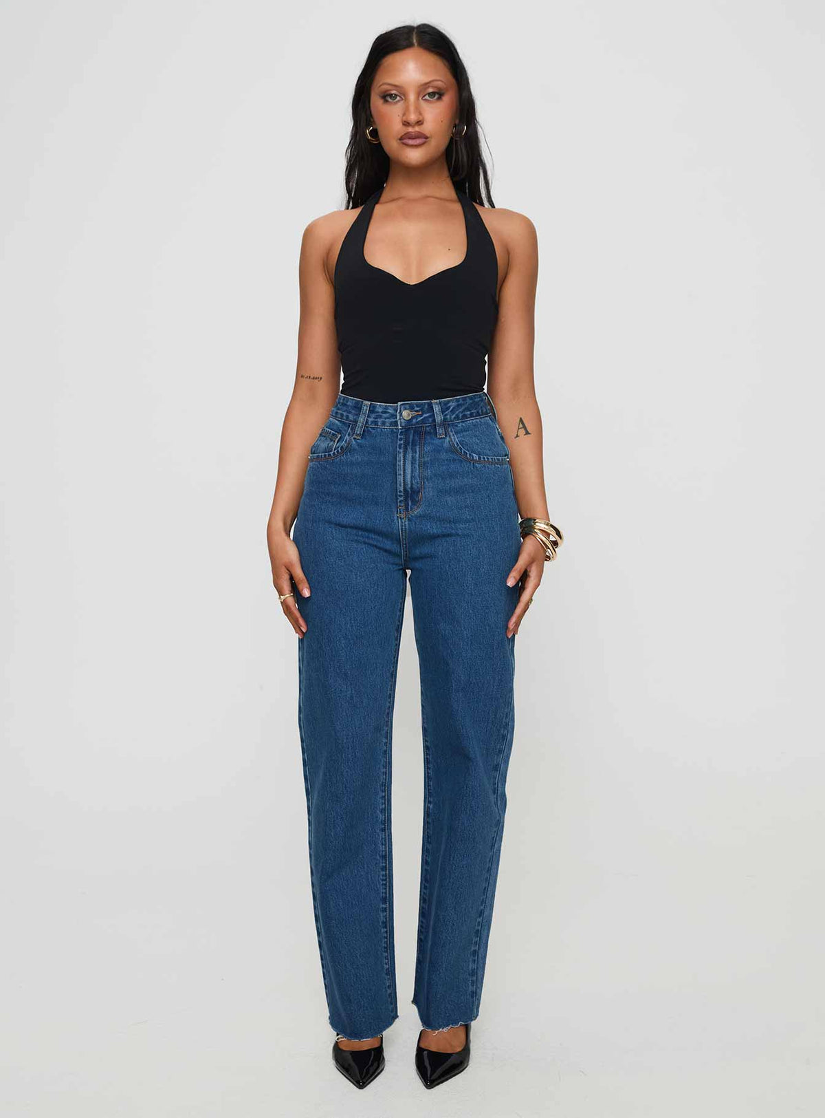 Kalinda High Rise Straight Leg Jeans Mid Blue