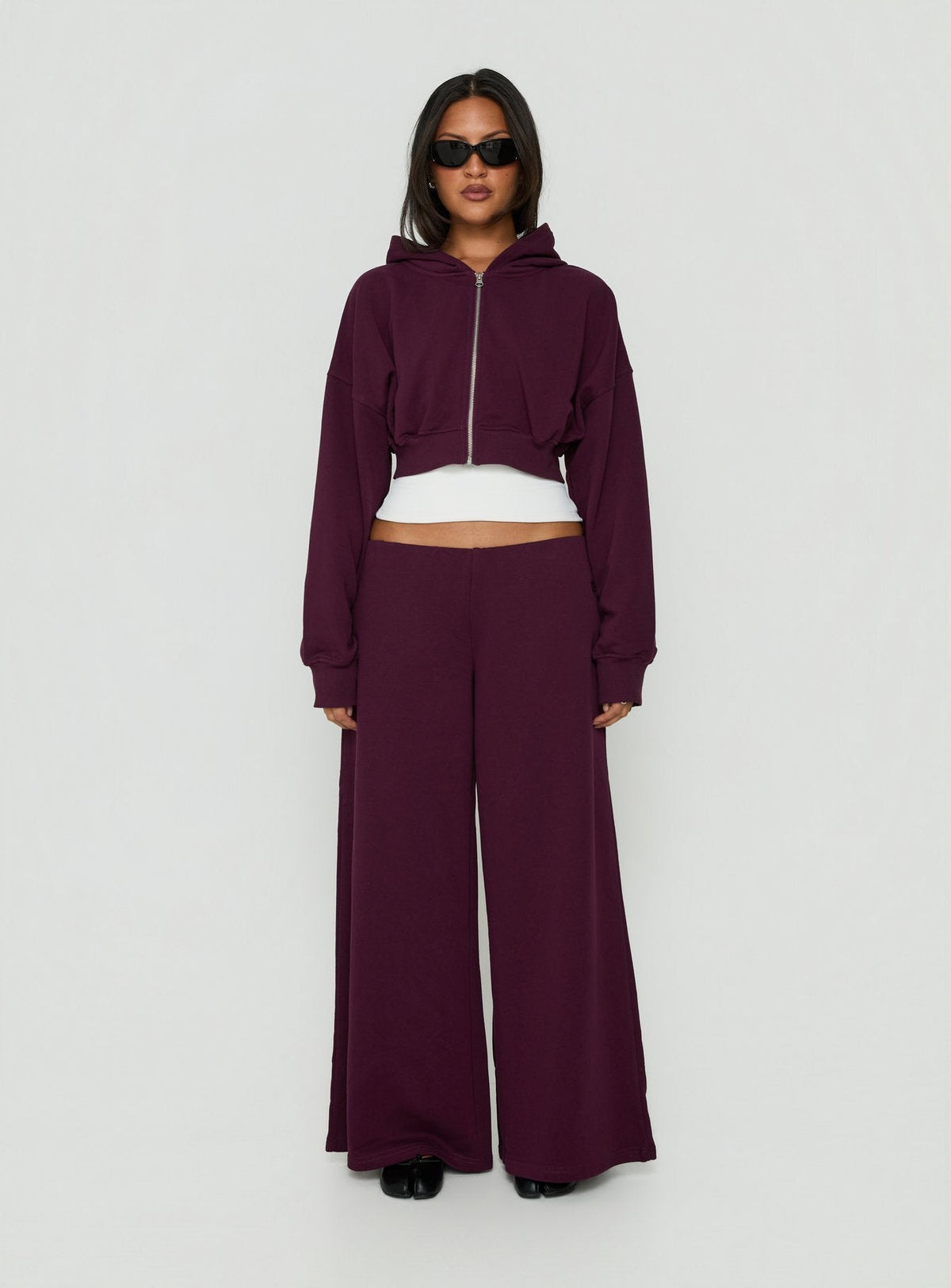 Kaeya Fleece Wide Leg Low Rise Pants Plum