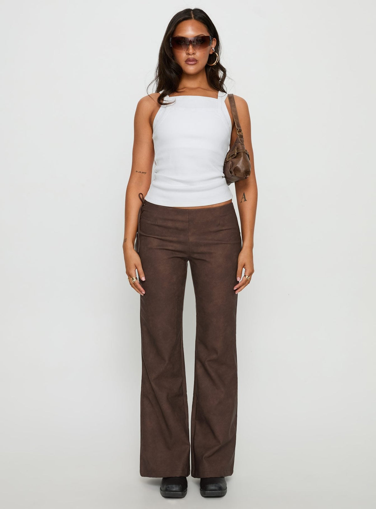 Trickrider Tie Side Faux Leather Pants Chocolate
