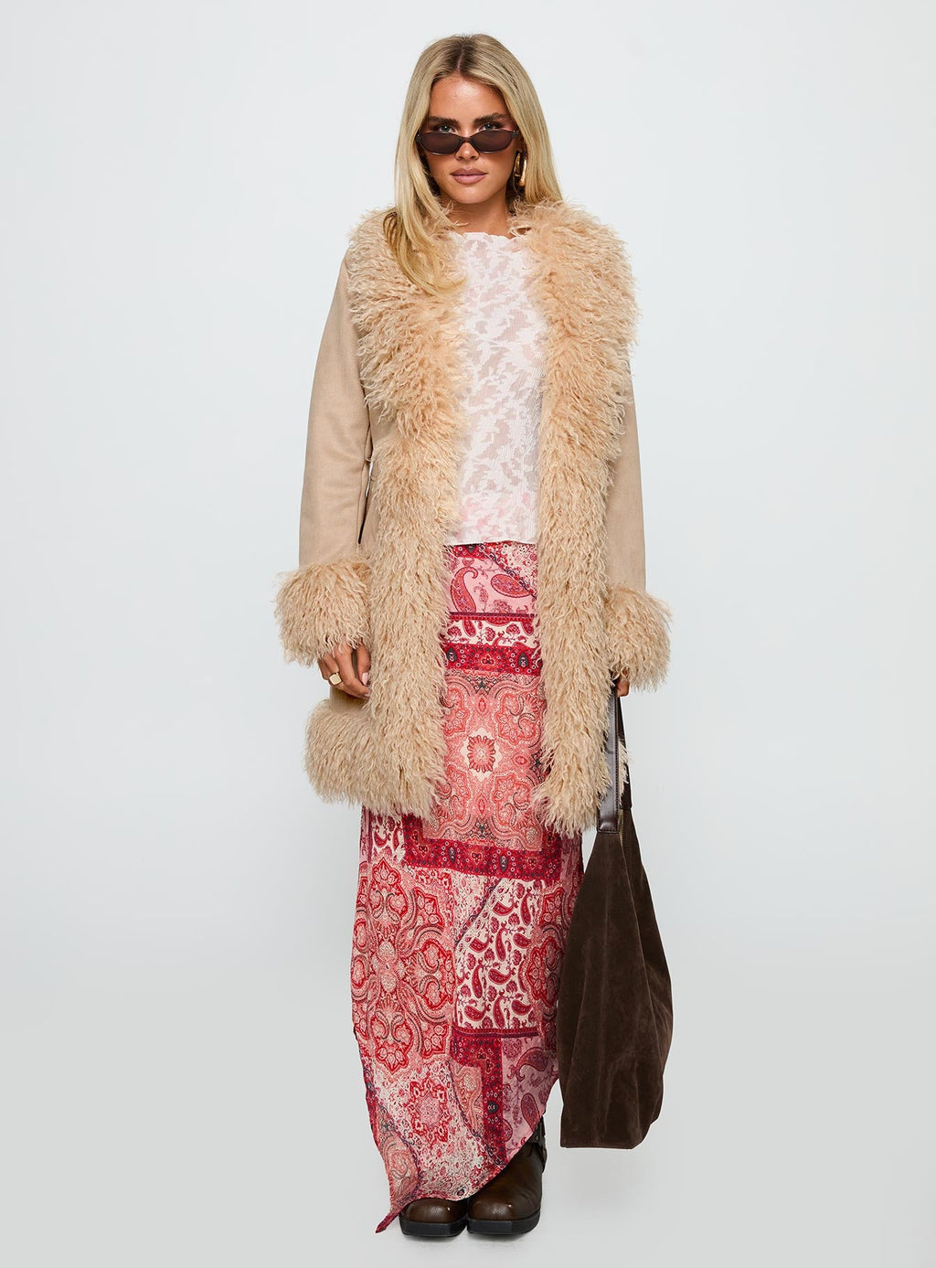 Josefina Faux Fur Detail Jacket Beige