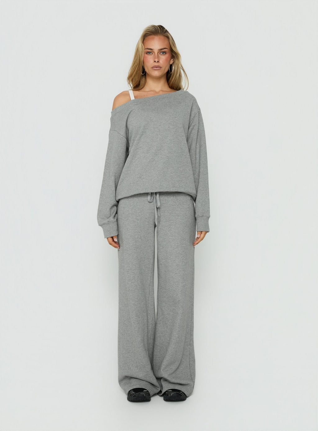 Wellness Off The Shoulder Sweatshirt Dark Grey Marle