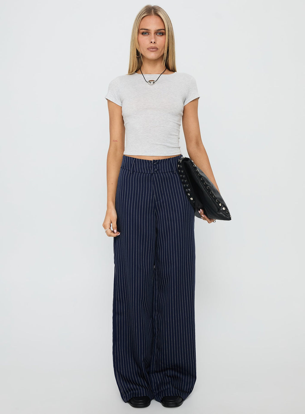 Lorenne Mid Rise Pant Navy Pinstripe