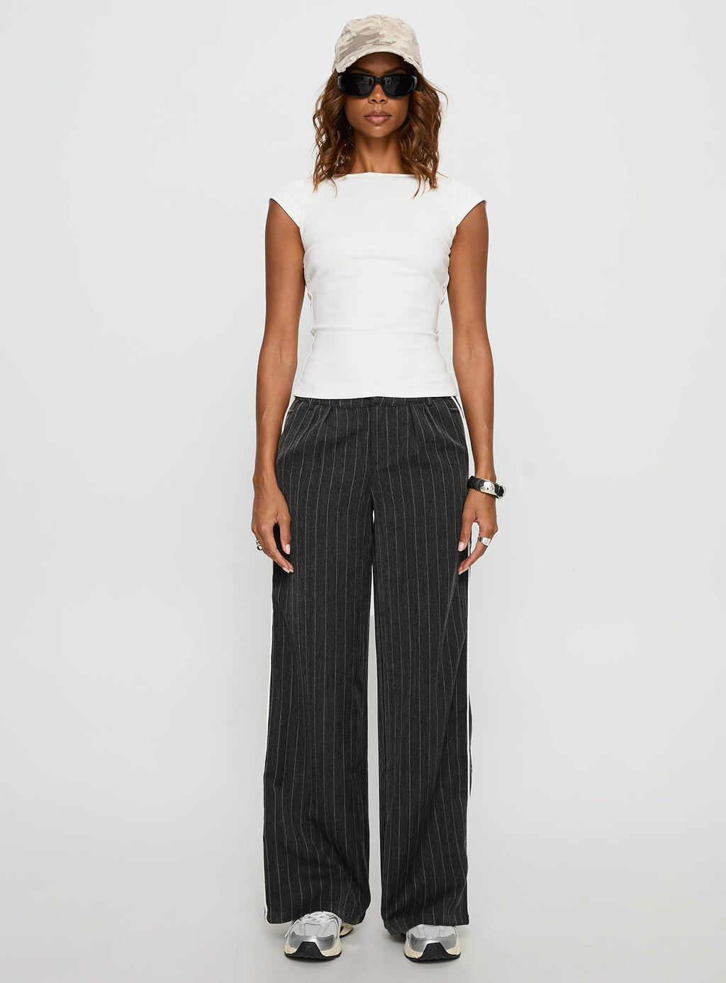 Knowla Pleated Trouser Pant Grey Pinstripe
