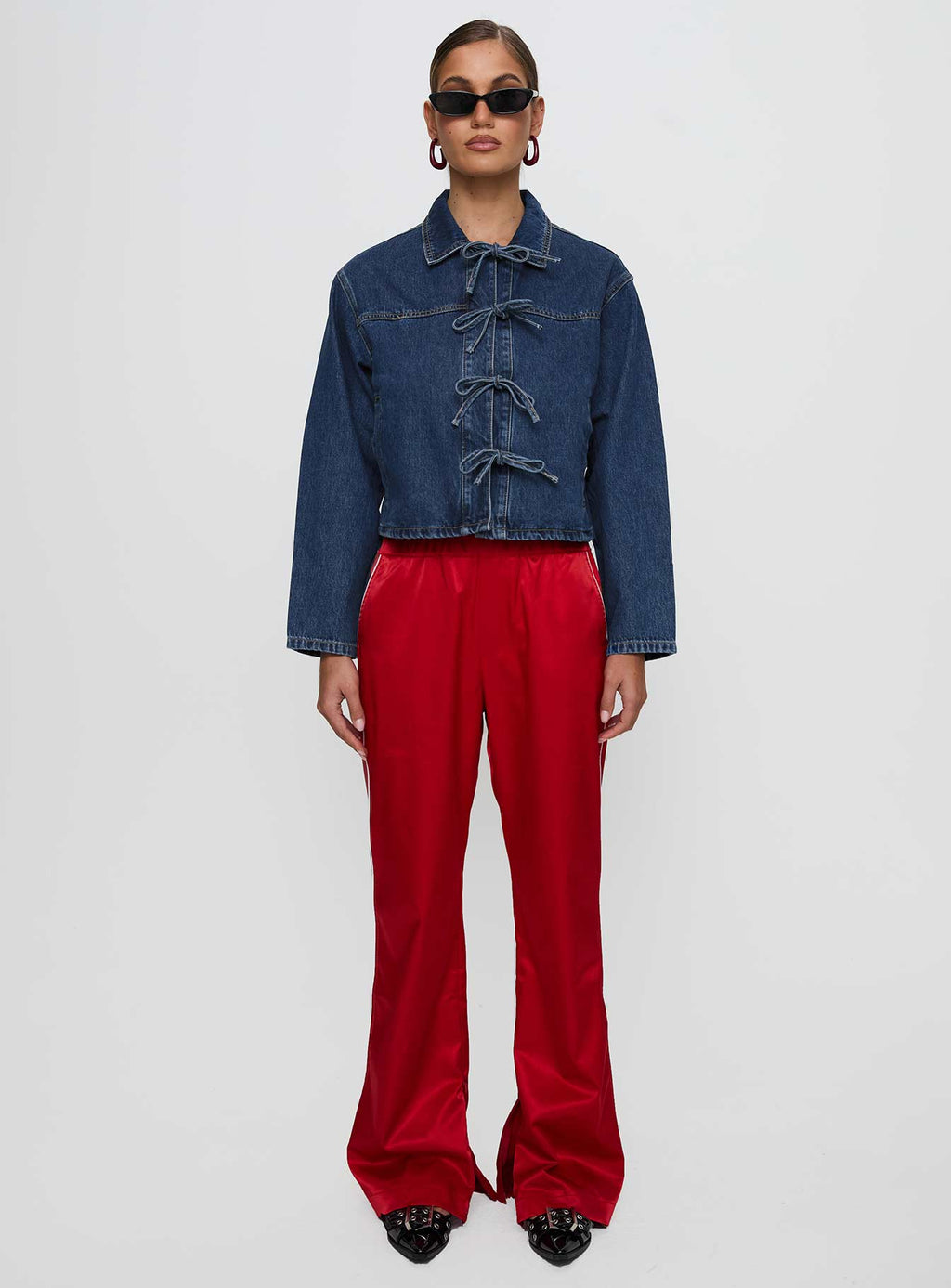 Good On You Bow Detail Jacket Blue Denim