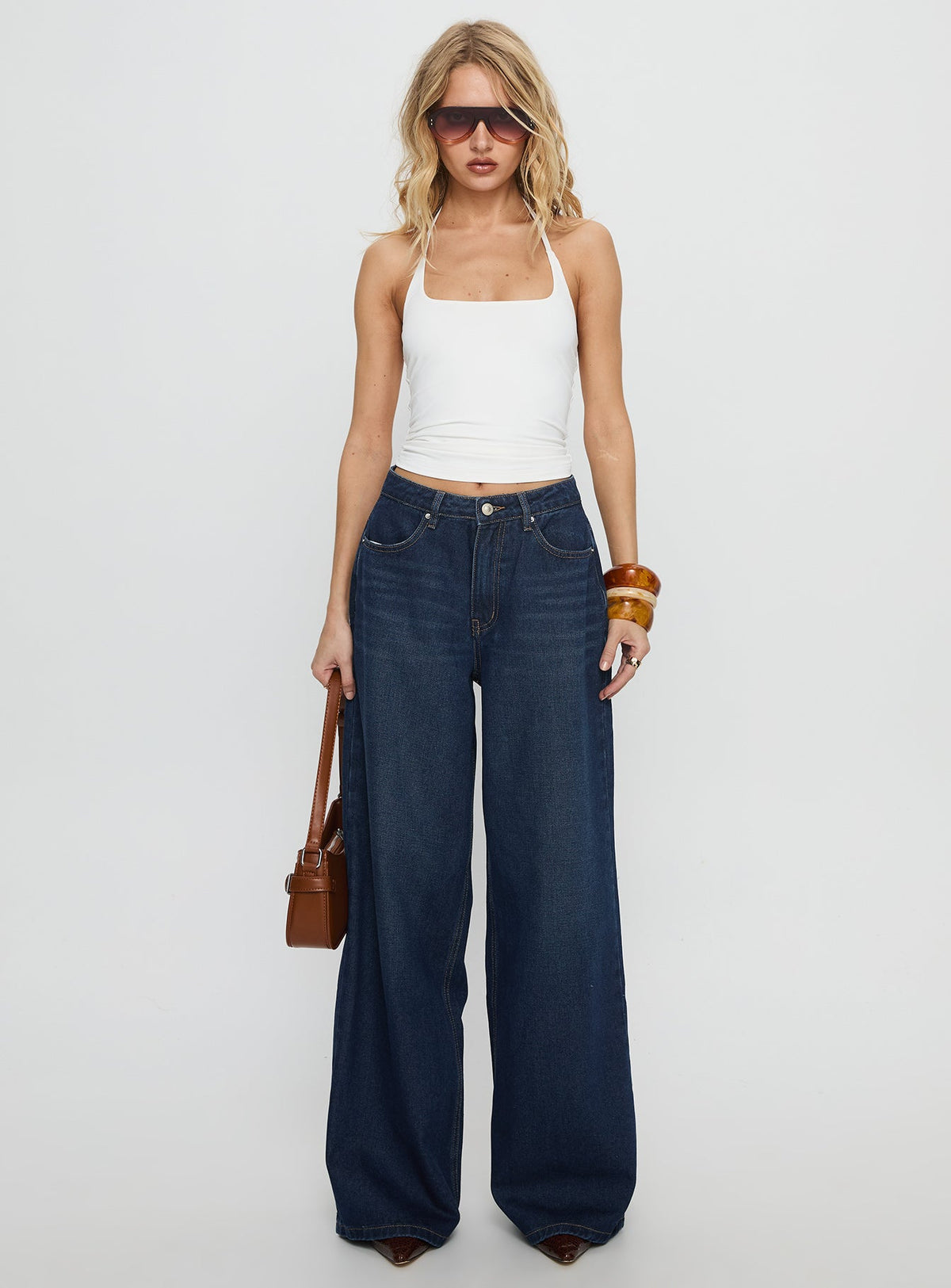 Naylor Mid Rise Wide Leg Jeans Mid Blue Denim Tall