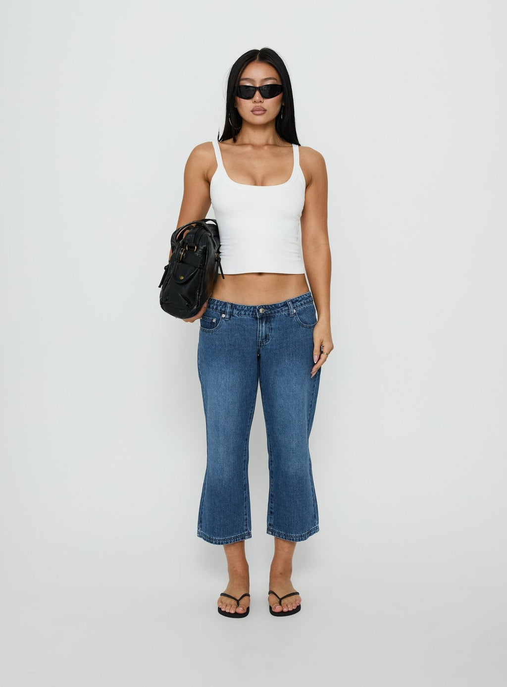 Hierarchy Low Rise 3/4 Length Jeans Mid Wash