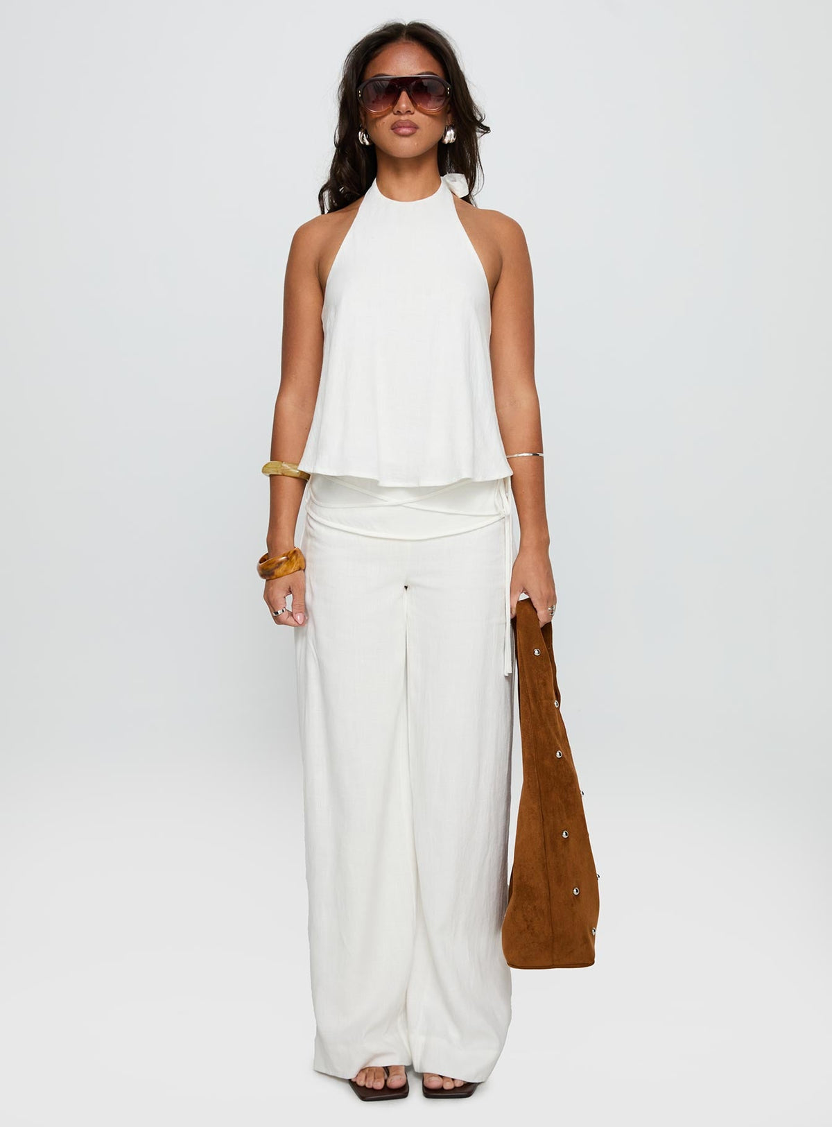 Silver Moon Linen Blend Tie Pants White Tall