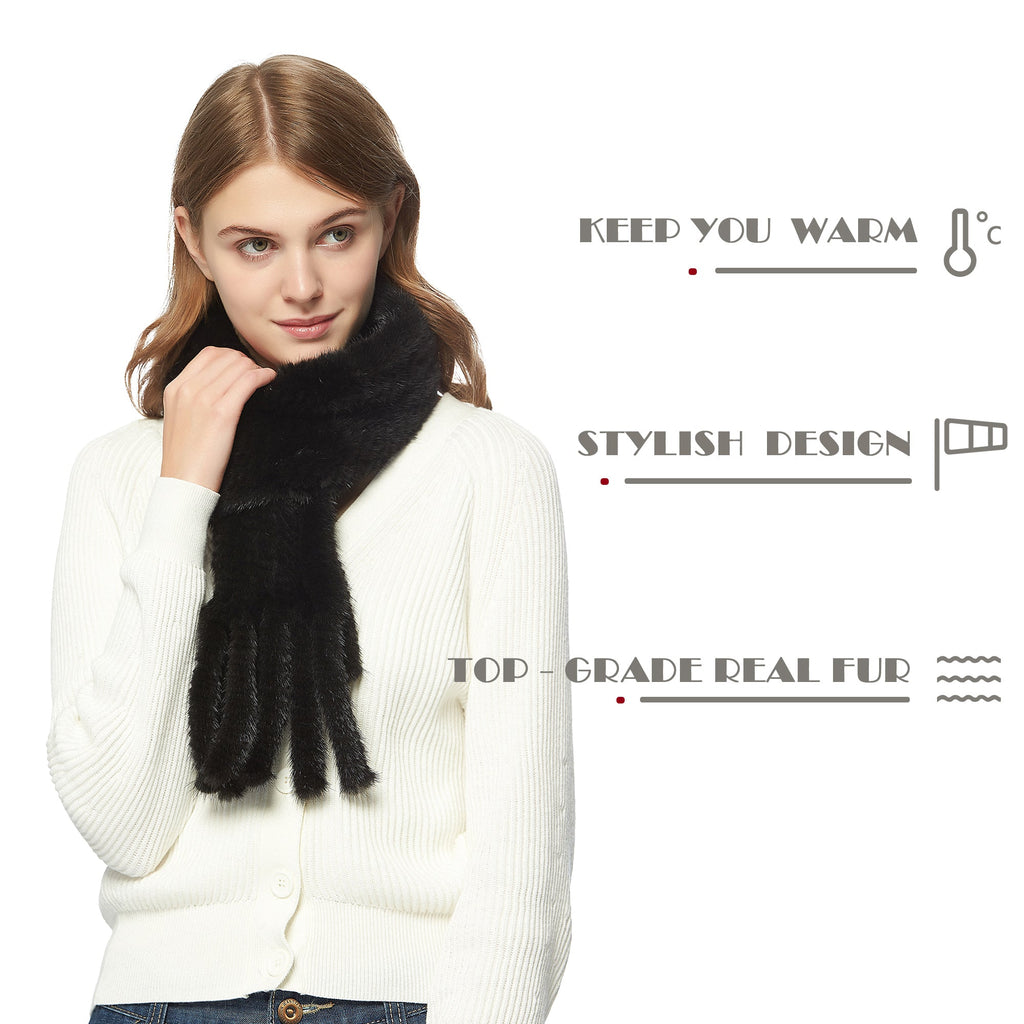 Womens Knitted Mink Fur Scarf For Winter Warm Shawl Scarves Fur Story FS050303