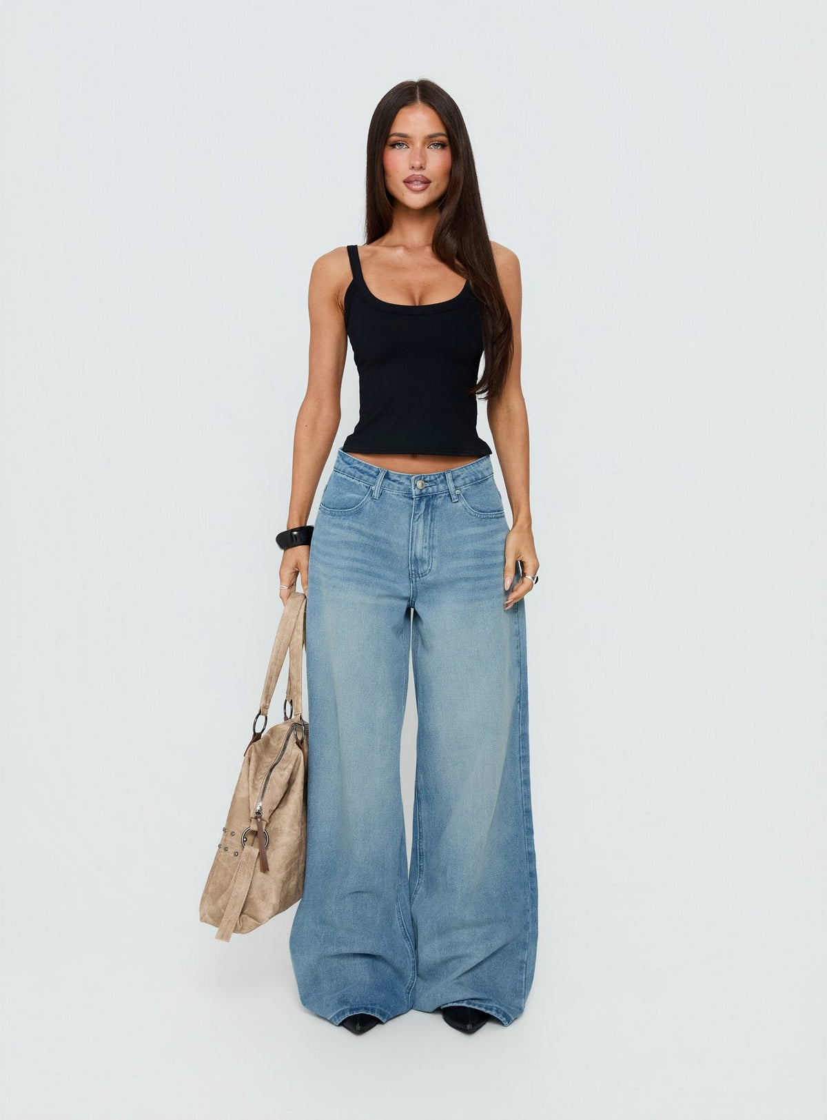 Naylor Mid Rise Wide Leg Jeans Light Wash Denim Light Blue Wash Tall
