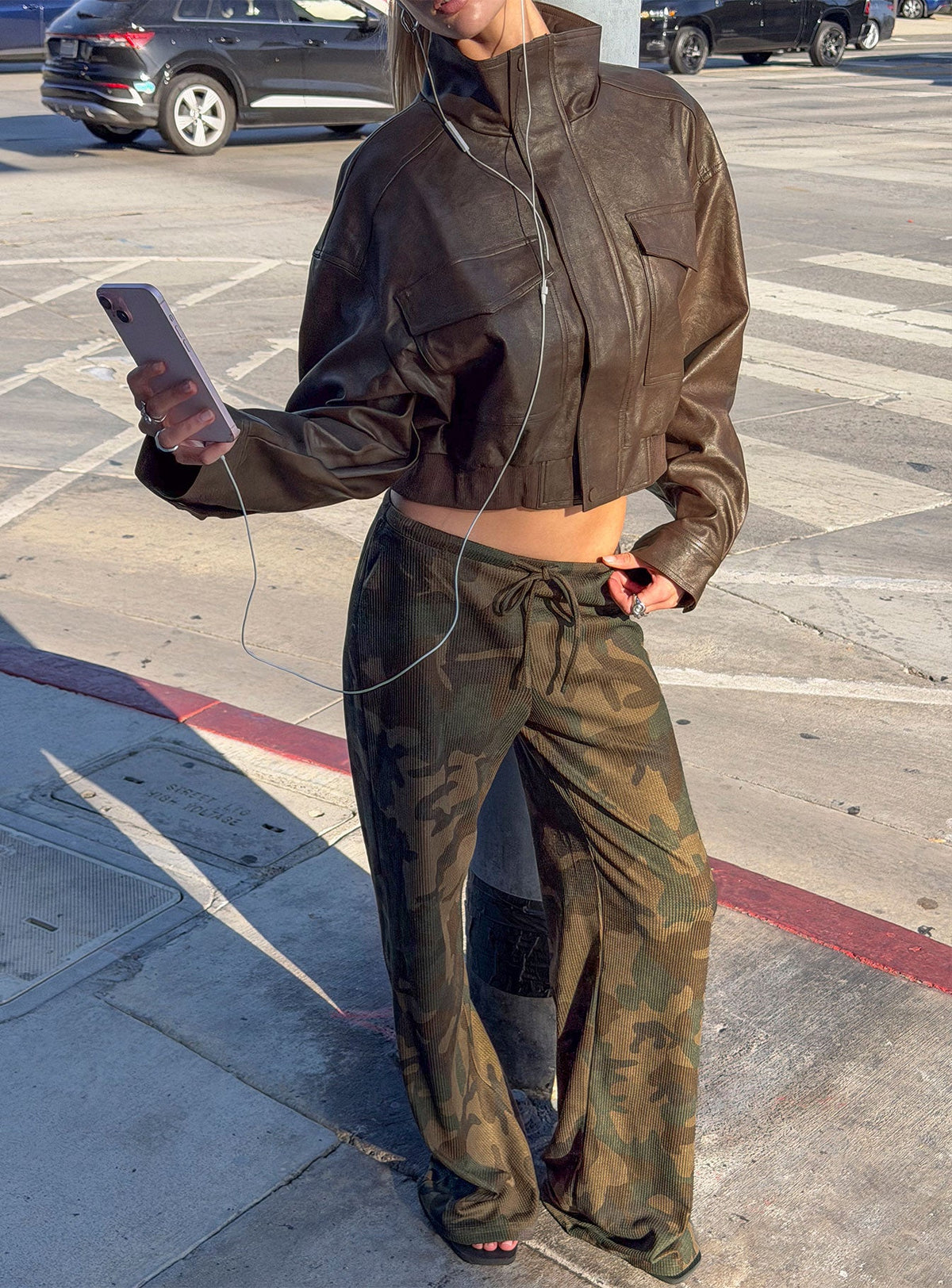 Seylah Waffle Jersey Pants Camo