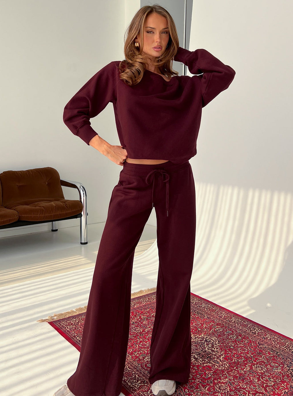 Wellness Off the Shoulder Sweatshirt Currant