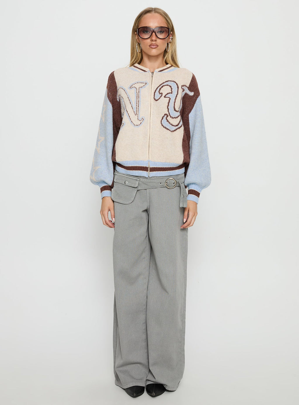 Brandyce Graphic Knit Jacket Blue / Chocolate