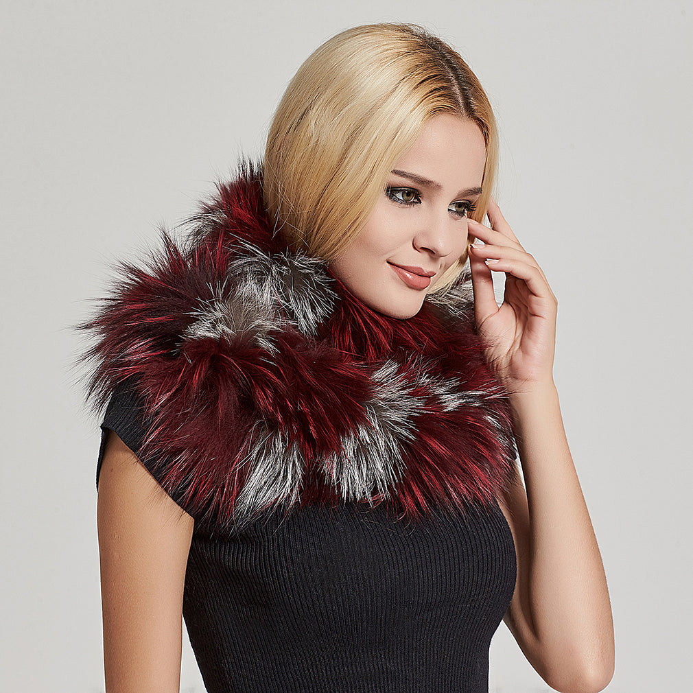 Fur Story FS17502 Womens Infinity Scarf for Winter Fox Fur Scarf Neck Warmer Fur Wrap Shawl