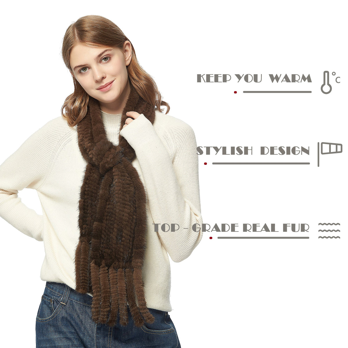 Womens Knitted Mink Fur Scarf For Winter Warm Shawl Scarves Fur Story FS050303