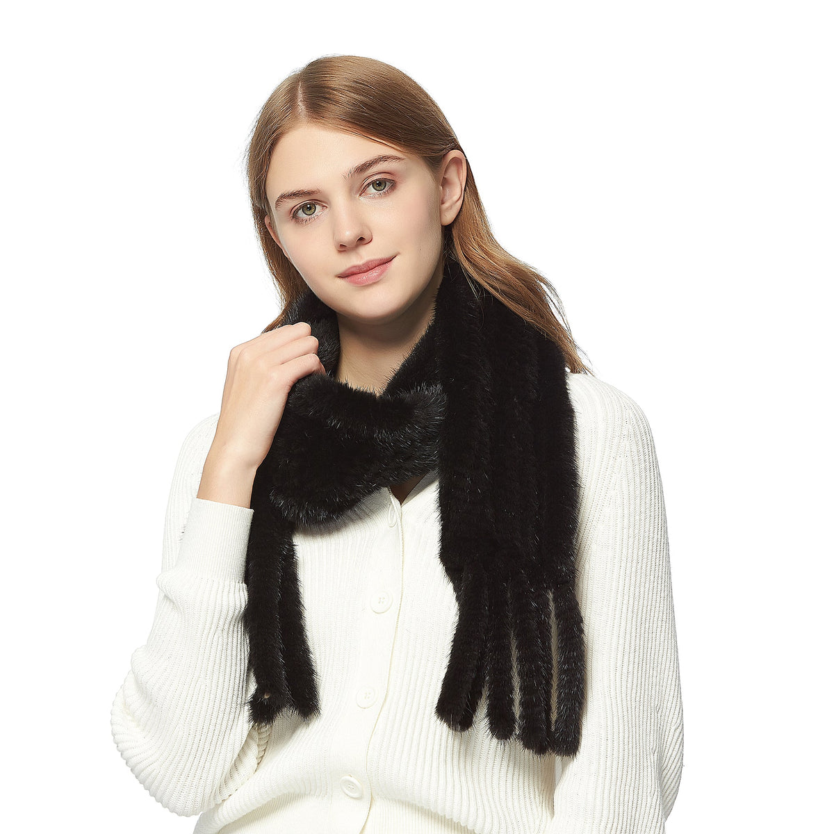 Womens Knitted Mink Fur Scarf For Winter Warm Shawl Scarves Fur Story FS050303